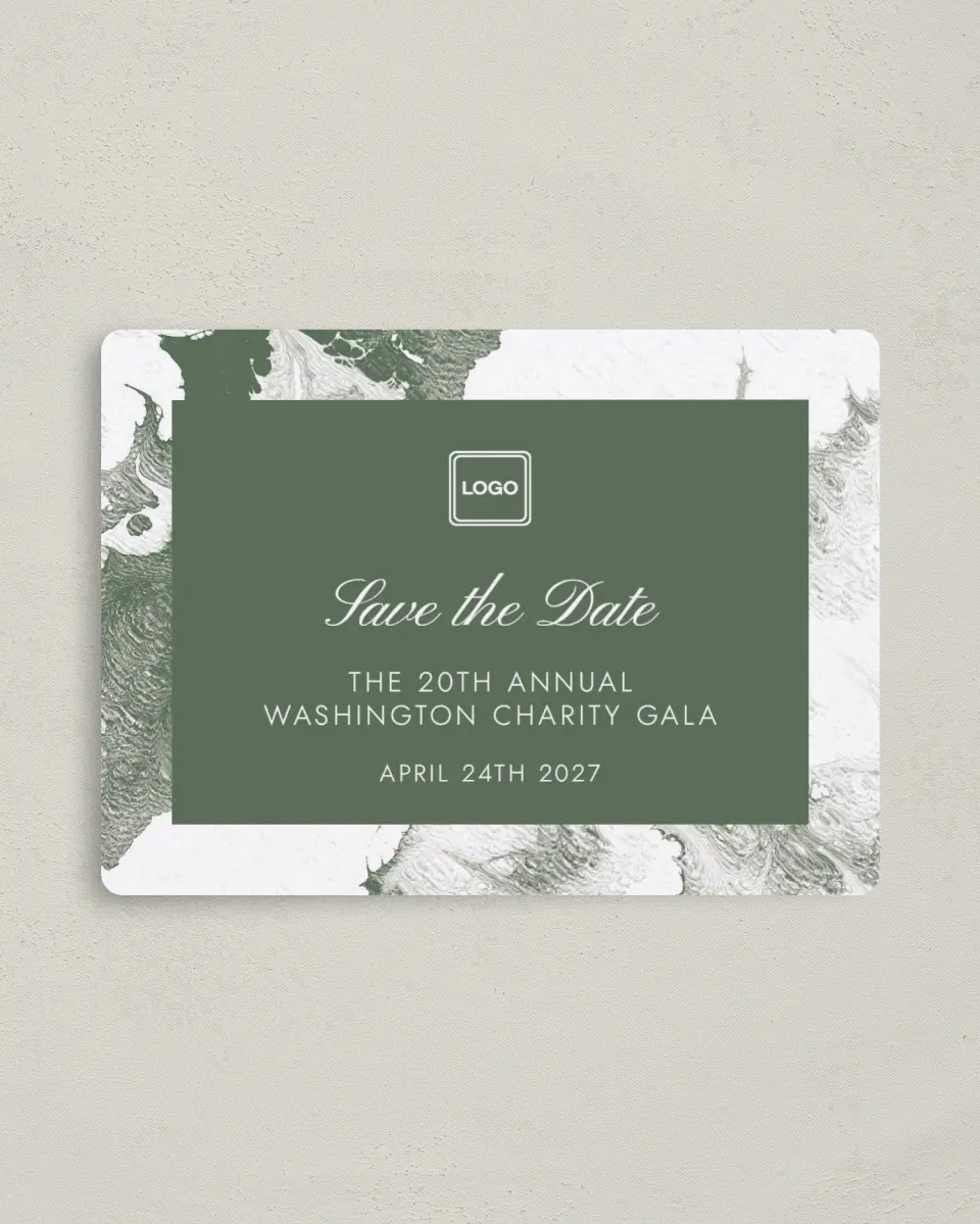 This is a 4" x 5½" Gala Save the Date Magnet called Grand Occasion printed in full color with a Luxe Satin finish