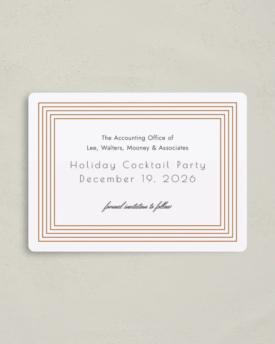 This is a 4" x 5½" Gala Save the Date Magnet called Elegant Banquet printed in full color with a Luxe Satin finish
