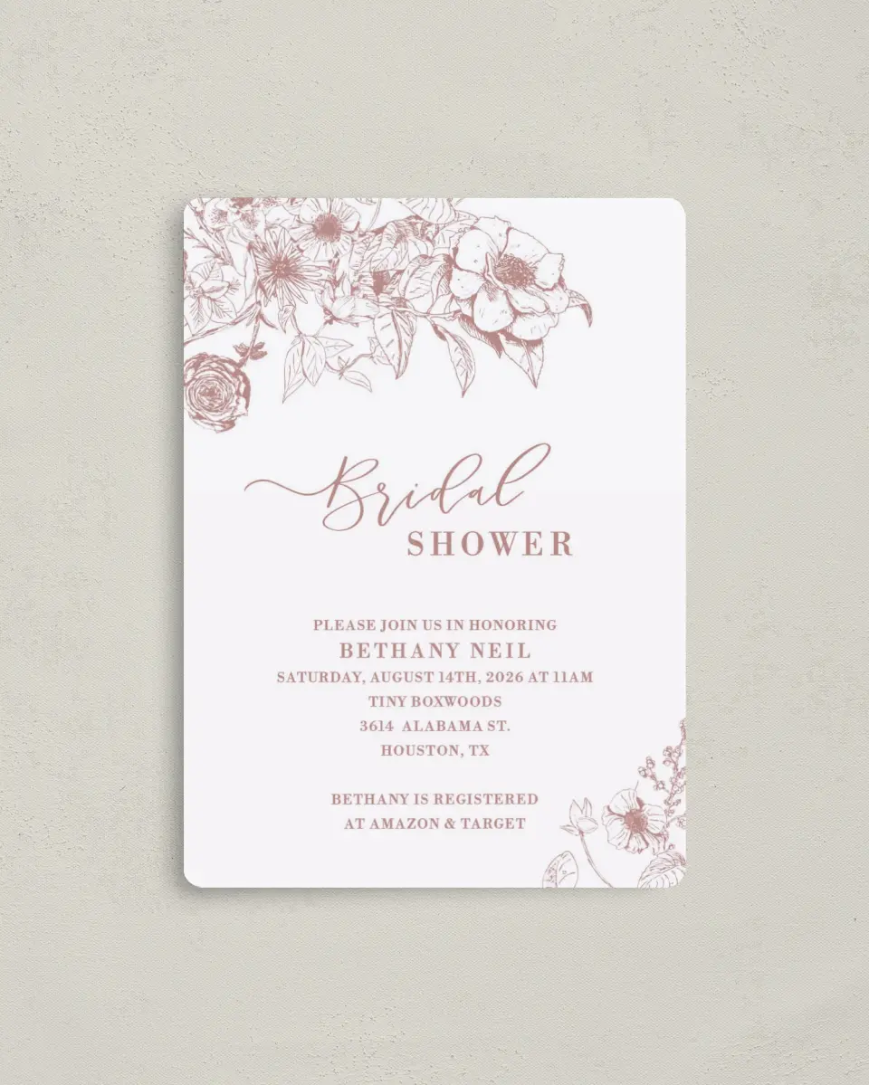 This is a 4" x 5½" Bridal Shower Invitation Magnet called Spring Floral printed in full color with a Luxe Satin finish