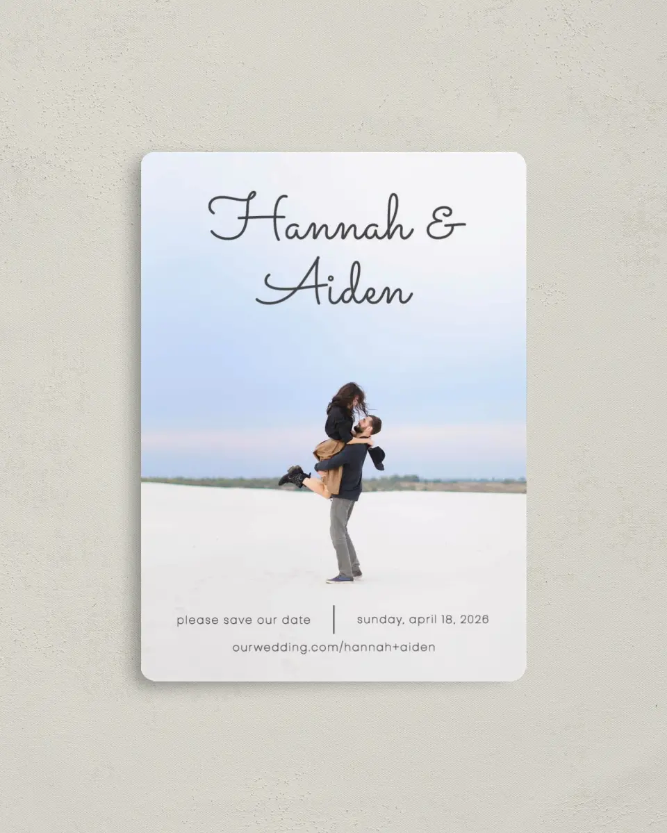 This is a 4" x 5½" Save the Date Magnet called Watercolor Rapture printed in full color with a Luxe Satin finish