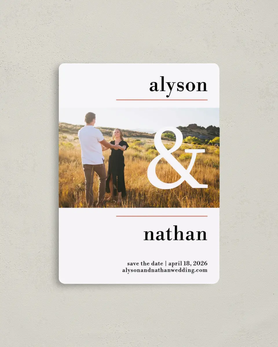 This is a 4" x 5½" Save the Date Magnet called Dreamy Meadows printed in full color with a Luxe Satin finish