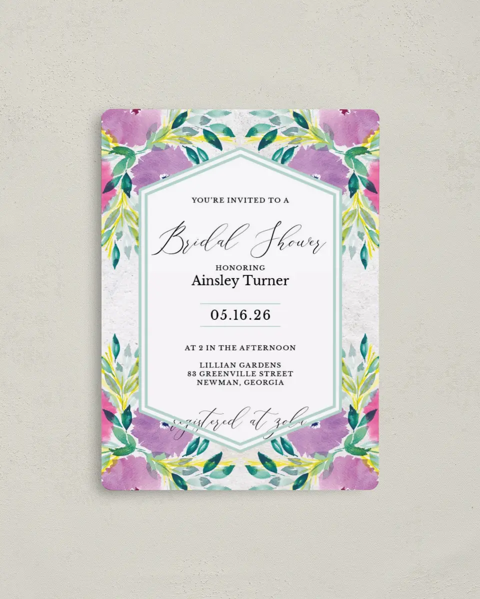 This is a 4" x 5½" Bridal Shower Invitation Magnet called Wild Blooms printed in full color with a Luxe Satin finish