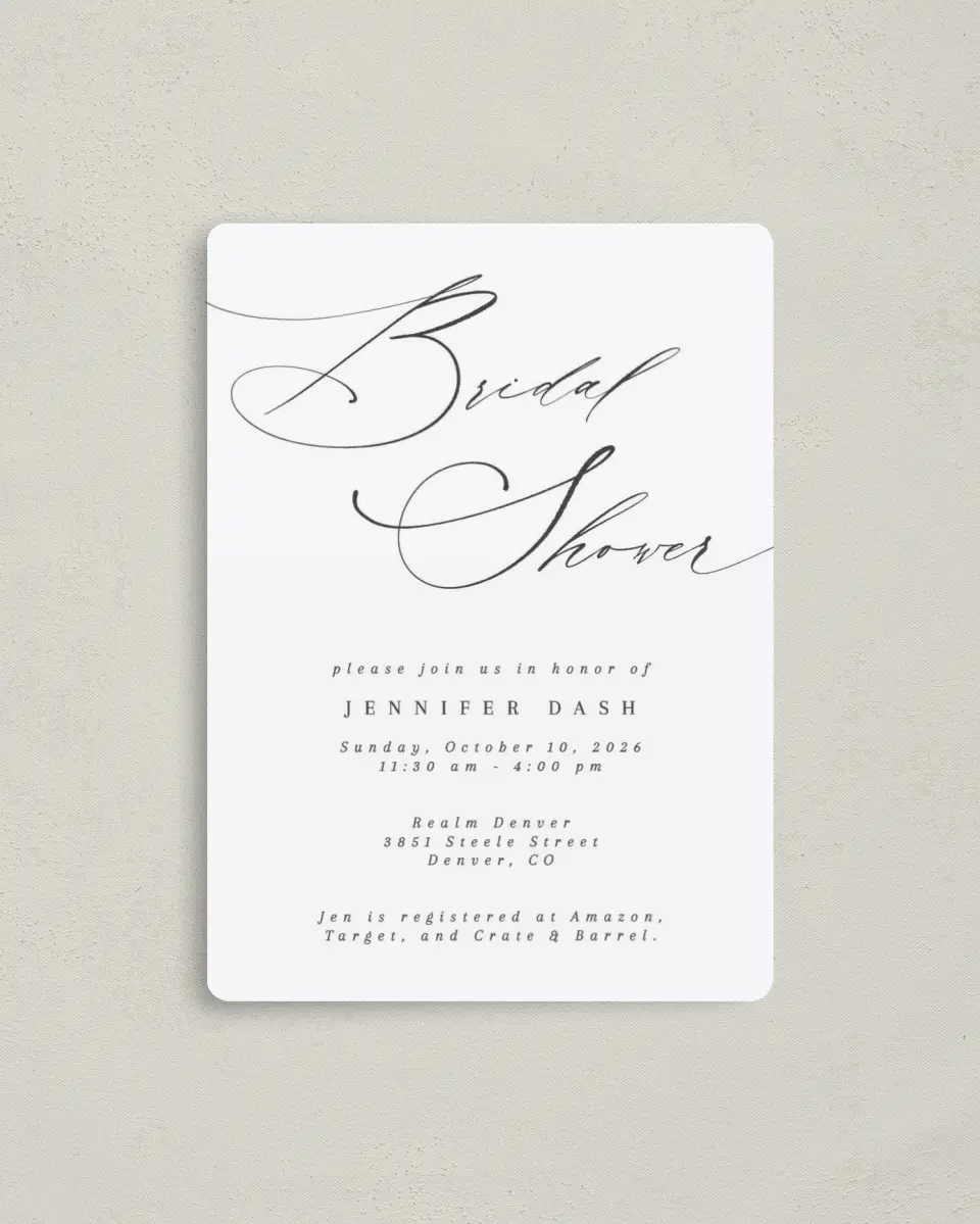 This is a 4" x 5½" Bridal Shower Invitation Magnet called Soon to be Soiree printed in full color with a Luxe Satin finish
