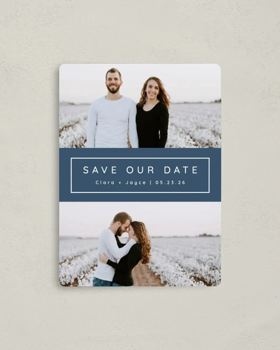 This is a 4" x 5½" Save the Date Magnet called Field of Blooms printed in full color with a Luxe Satin finish