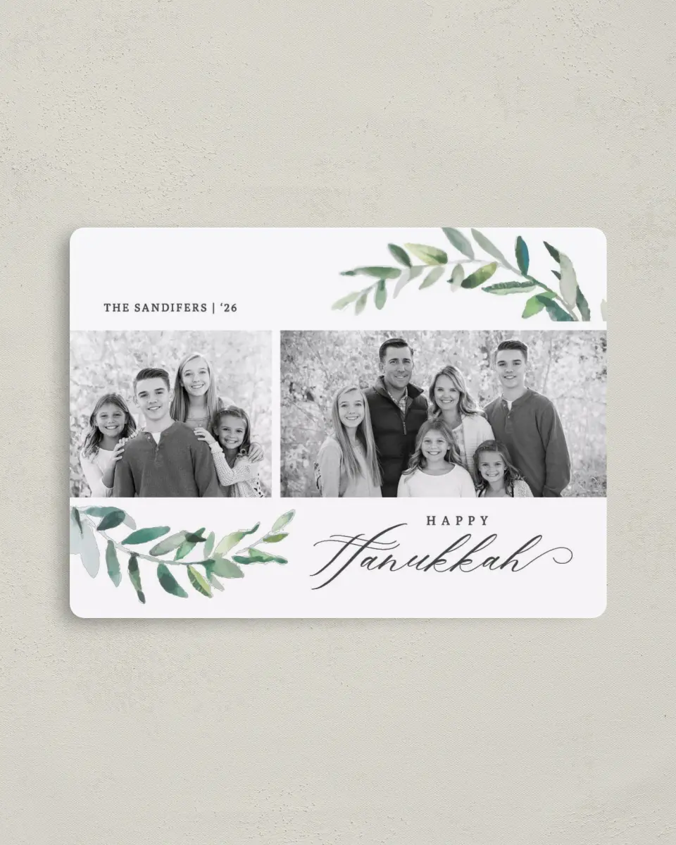 This is a 4" x 5½" Hanukkah Card called Gentle Garland printed in full color with a Luxe Satin finish