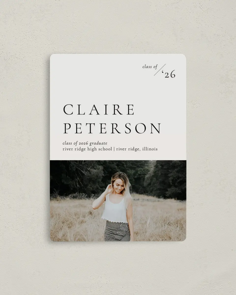 This is a 4" x 5½" Graduation Announcement Magnet called Dashing Grad printed in full color with a Luxe Satin finish