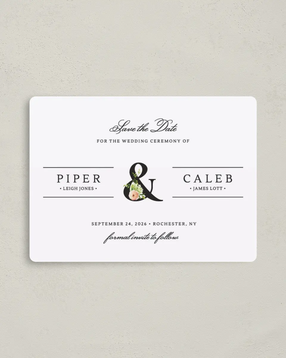 This is a 4" x 5½" Save the Date Magnet called Elegant Unity printed in full color with a Luxe Satin finish