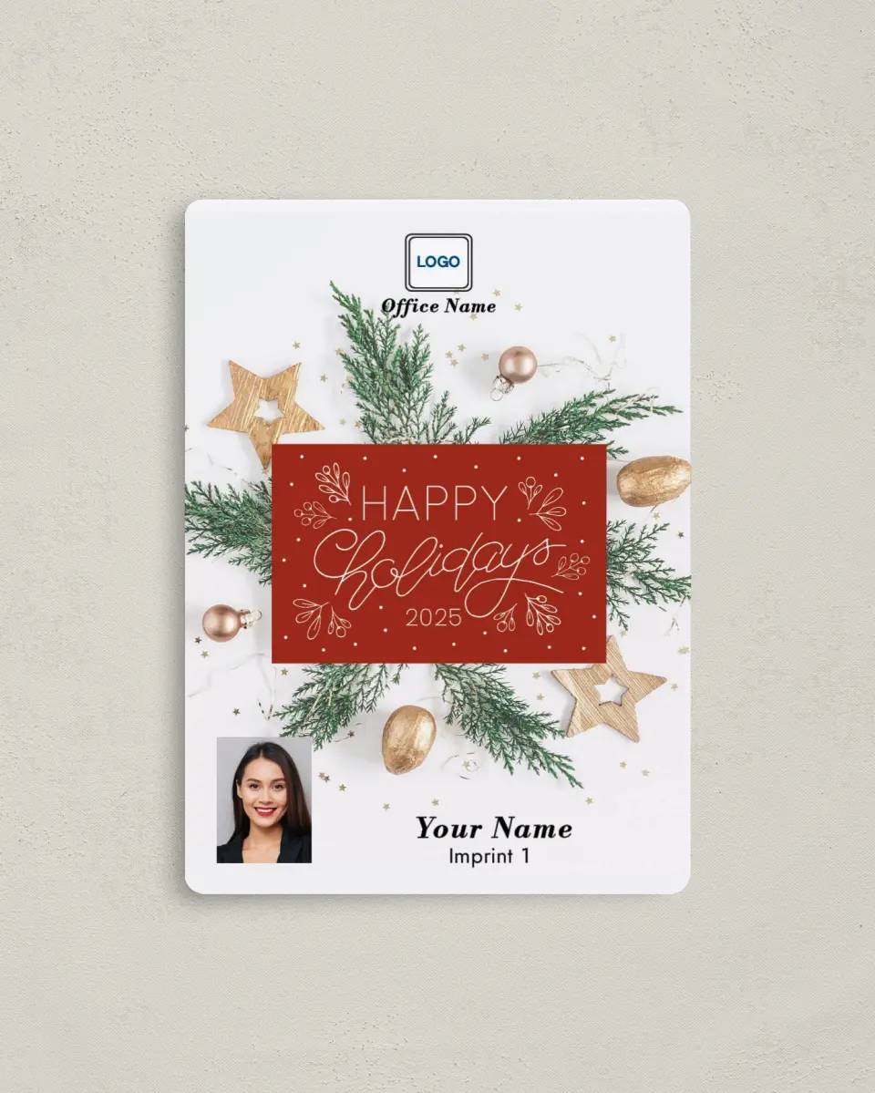 This is a 4" x 5½" Christmas Card called Happy Holidays printed in full color with a Luxe Satin finish