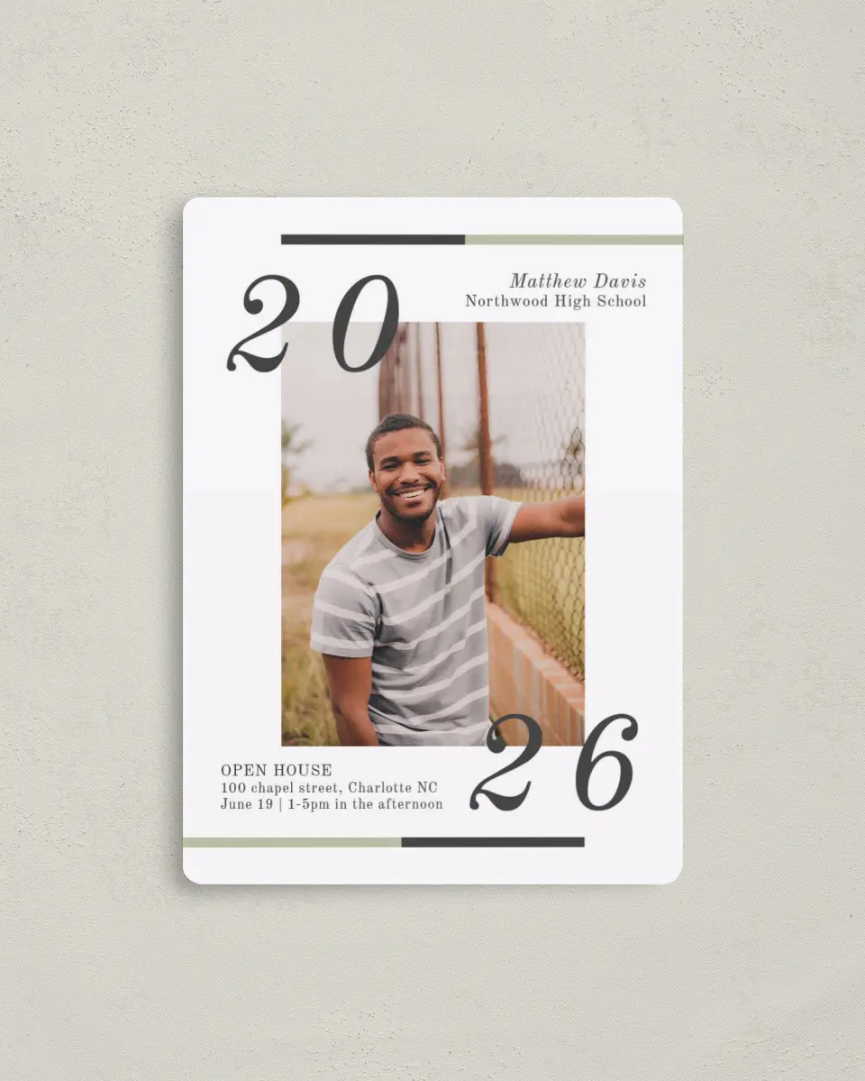 This is a 4" x 5½" Graduation Announcement Magnet called Raising the Bar printed in full color with a Luxe Satin finish