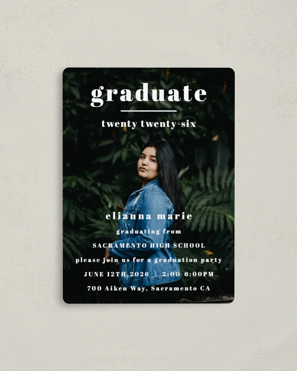 This is a 4" x 5½" Graduation Announcement Magnet called Momentous Occasion printed in full color with a Luxe Satin finish