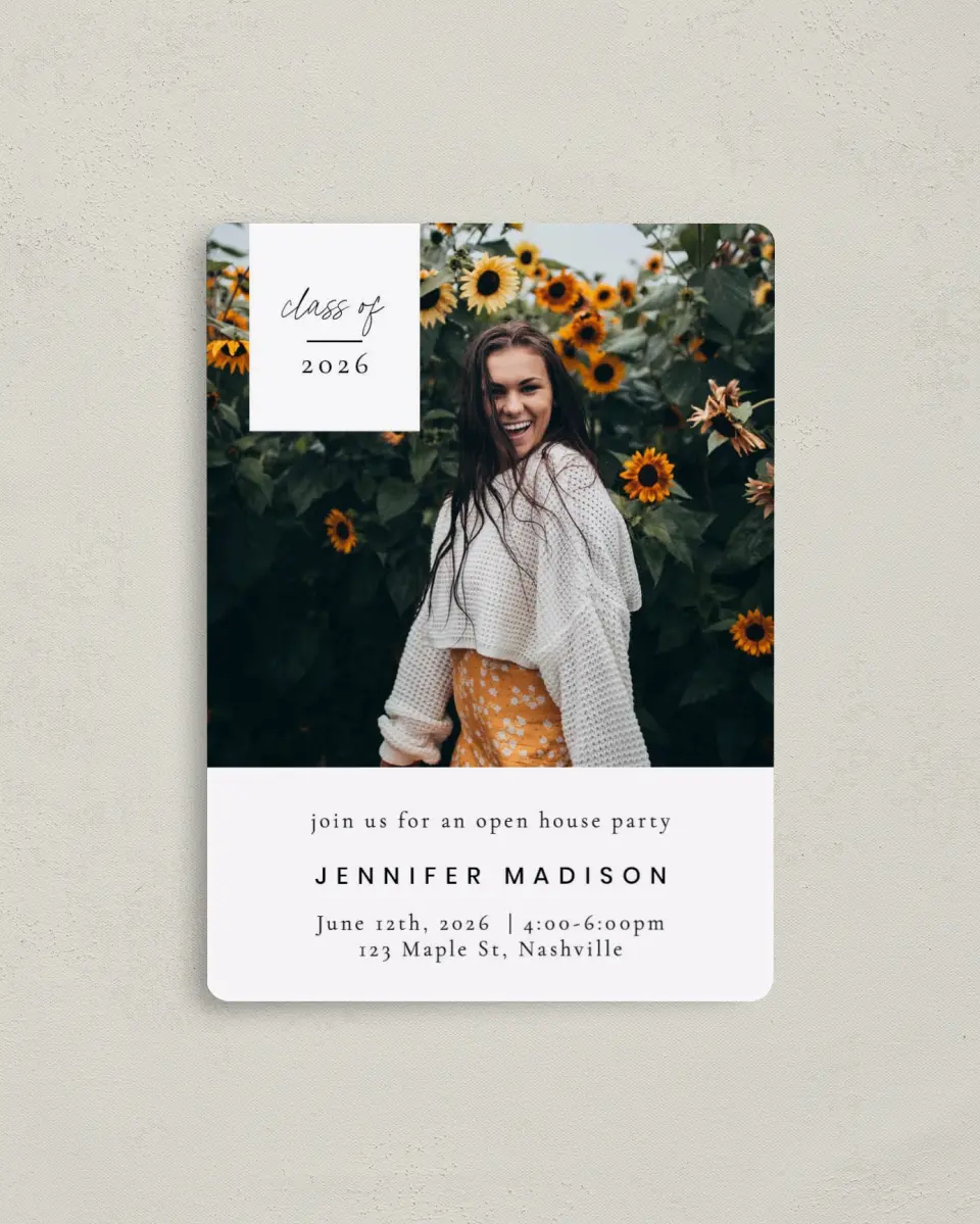 This is a 4" x 5½" Graduation Announcement Magnet called Choice Year printed in full color with a Luxe Satin finish