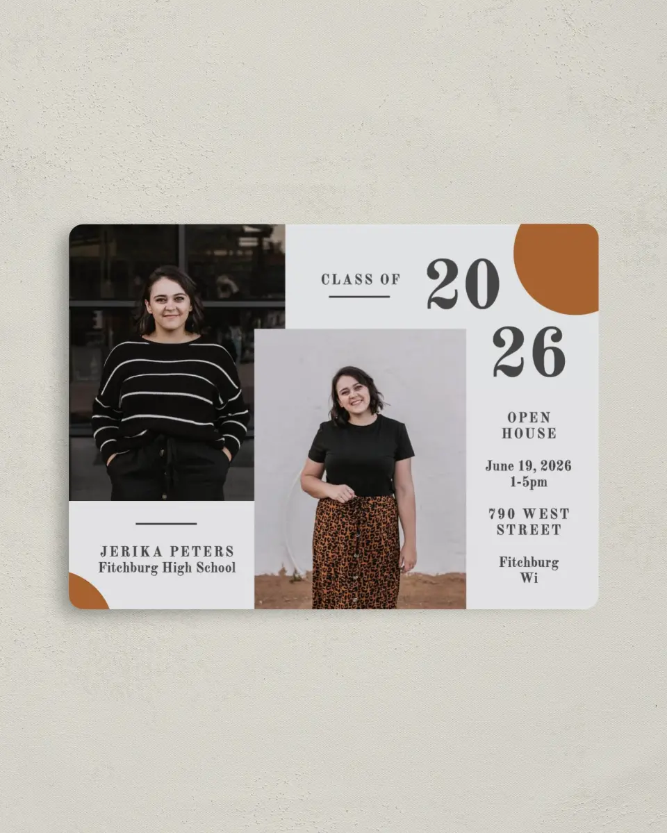 This is a 4" x 5½" Graduation Announcement Magnet called Glory Age printed in full color with a Luxe Satin finish