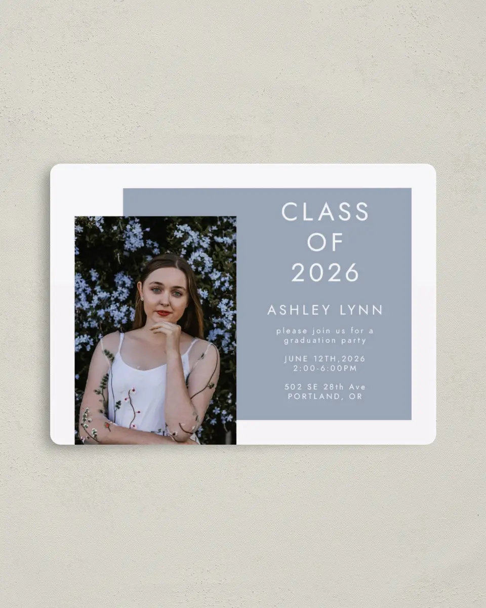 This is a 4" x 5½" Graduation Announcement Magnet called Boxed Treasure printed in full color with a Luxe Satin finish