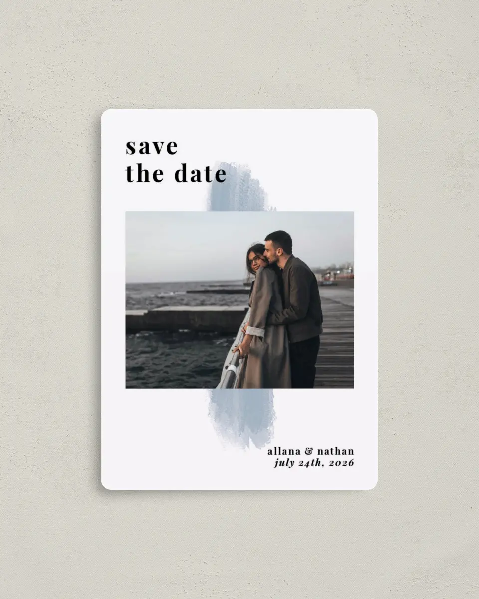 This is a 4" x 5½" Save the Date Magnet called Favorite Place printed in full color with a Luxe Satin finish