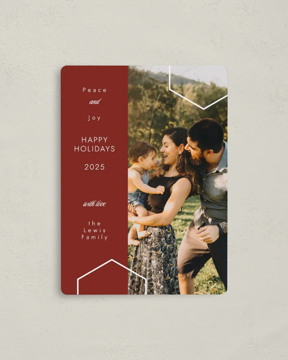 This is a 4" x 5½" Christmas Card called Christmas Ribbon printed in full color with Silver foil and a Luxe Satin finish