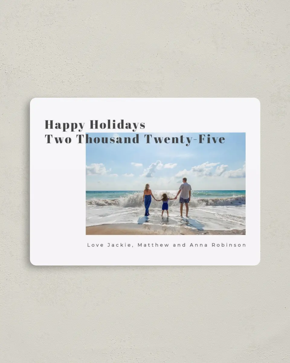 This is a 4" x 5½" Christmas Card called Holidays Forever printed in full color with a Luxe Satin finish