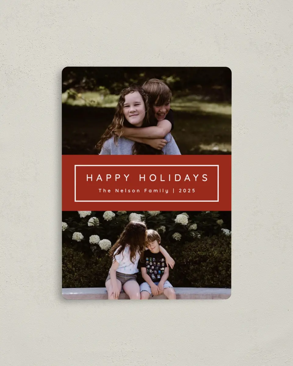 This is a 4" x 5½" Christmas Card called Holiday Blooms printed in full color with Silver foil and a Luxe Satin finish