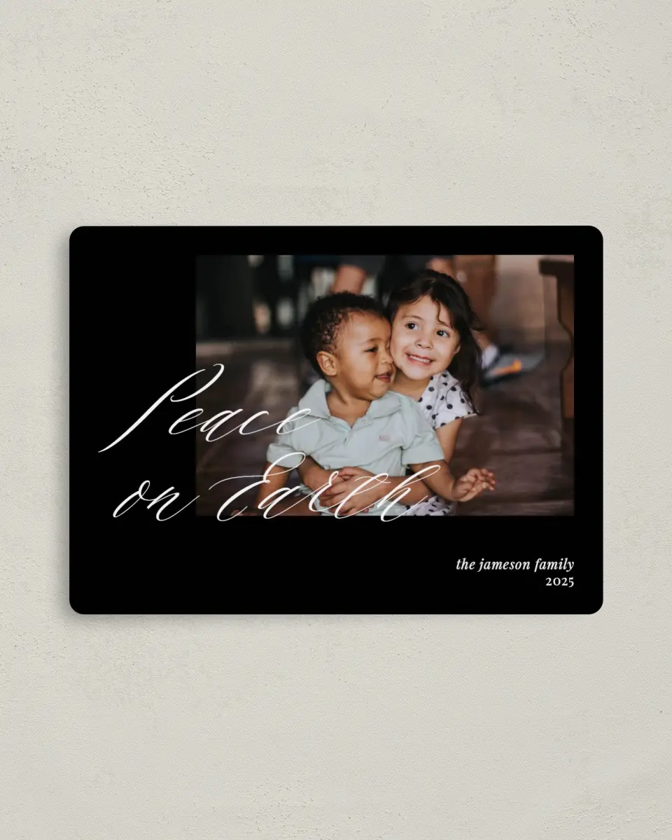 This is a 4" x 5½" Christmas Card called Peace on Earth printed in full color with a Luxe Satin finish