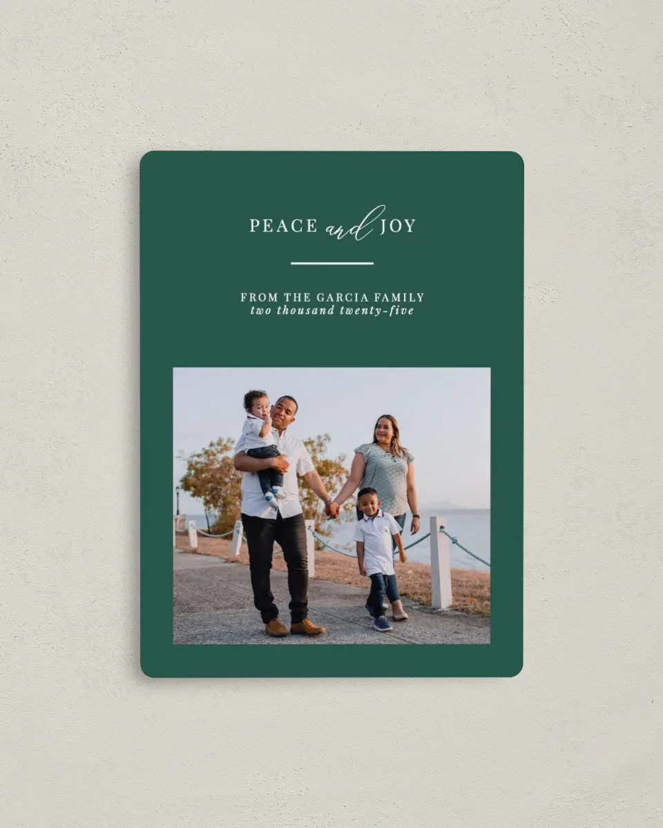 This is a 4" x 5½" Christmas Card called Simple Peace printed in full color with a Luxe Satin finish
