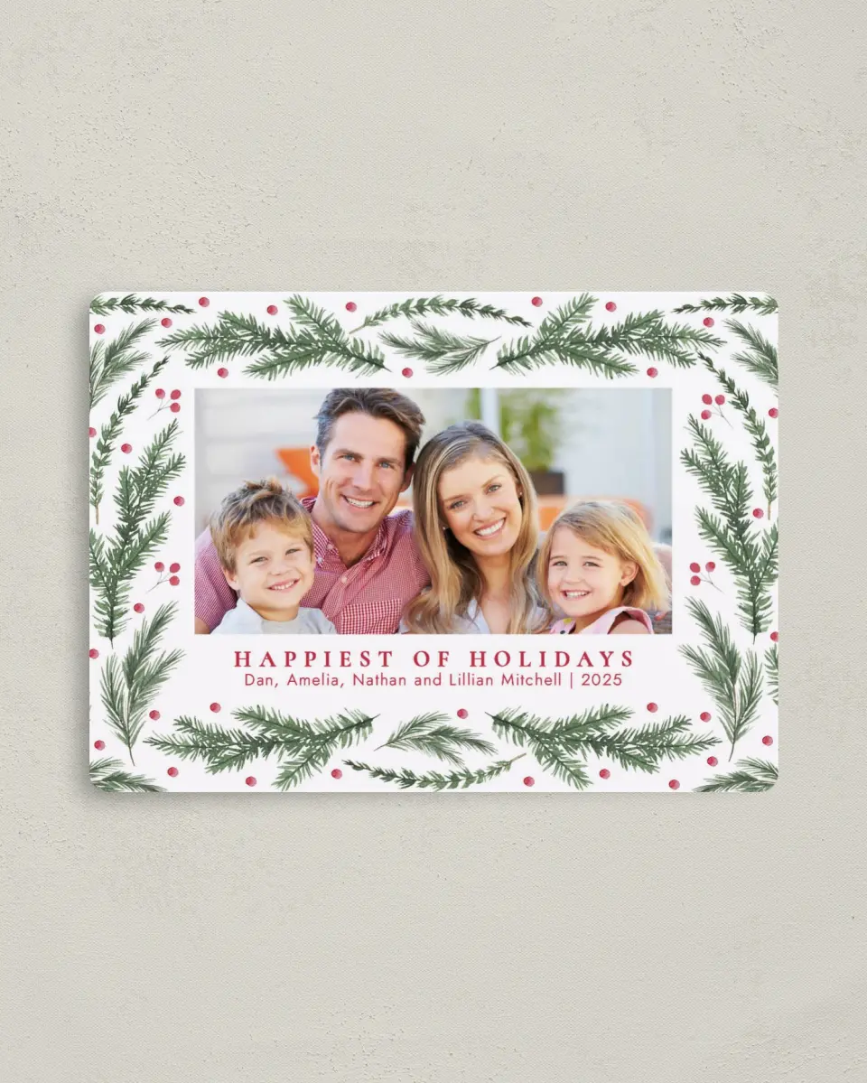 This is a 4" x 5½" Christmas Card called Pine Pattern printed in full color with a Luxe Satin finish