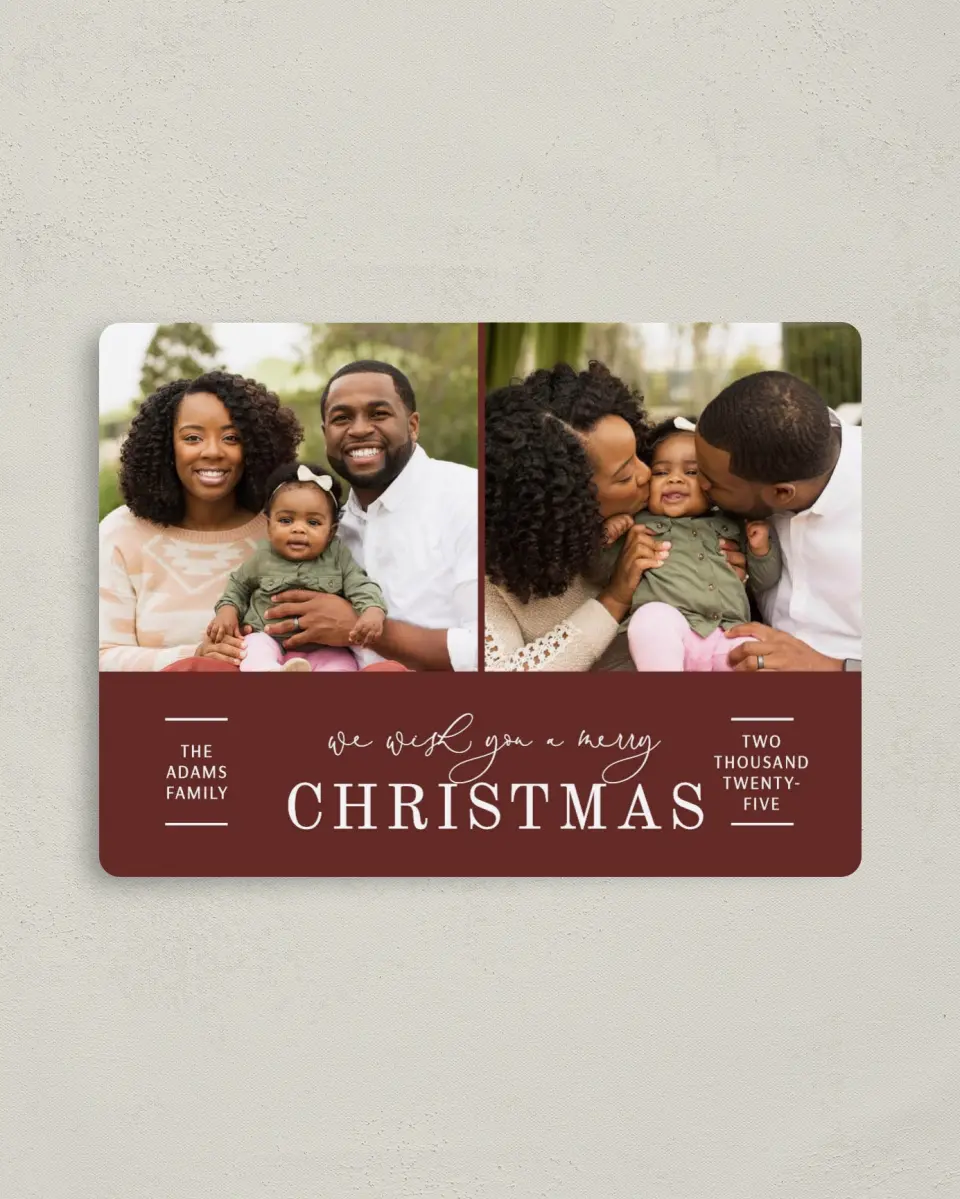 This is a 4" x 5½" Christmas Card called Merry Wishes printed in full color with a Luxe Satin finish