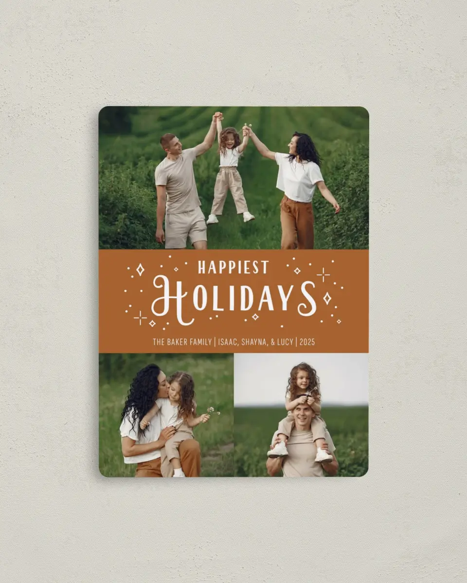 This is a 4" x 5½" Christmas Card called Sparkling Holiday printed in full color with a Luxe Satin finish