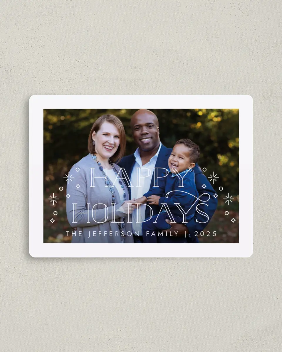 This is a 4" x 5½" Christmas Card called Festive Photo printed in full color with a Luxe Satin finish