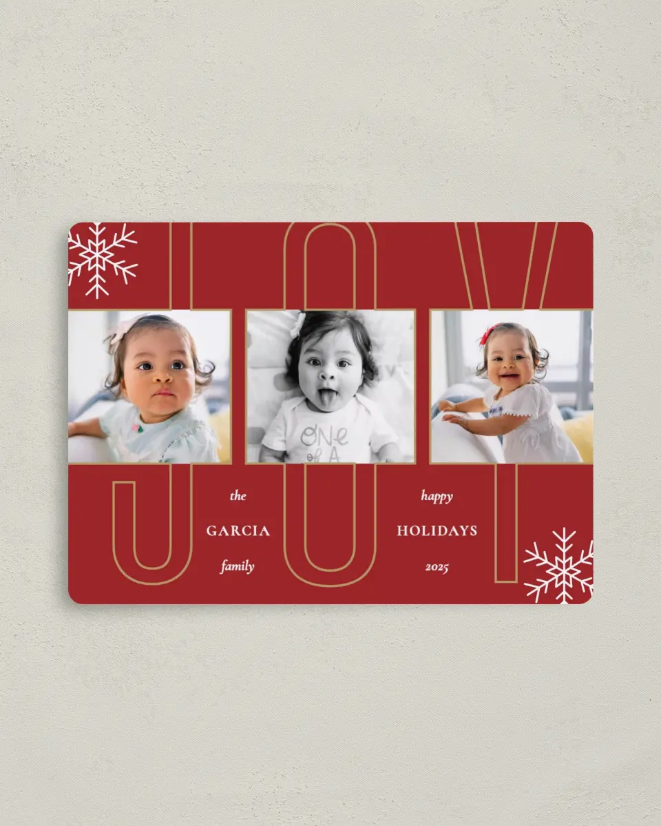 This is a 4" x 5½" Christmas Card called Gigantic Joy printed in full color with Silver foil and a Luxe Satin finish