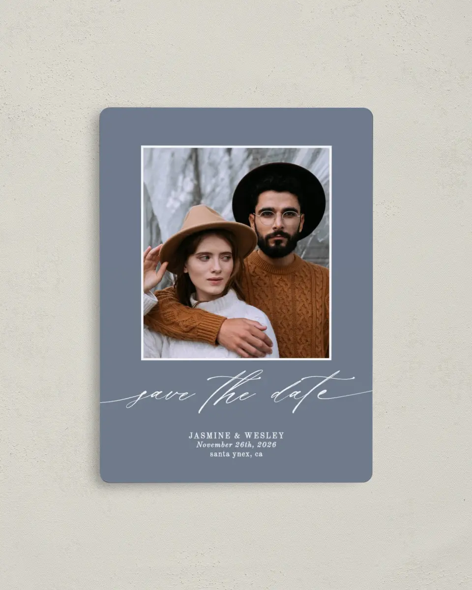 This is a 4" x 5½" Save the Date Magnet called Natural Floral printed in full color with a Luxe Satin finish