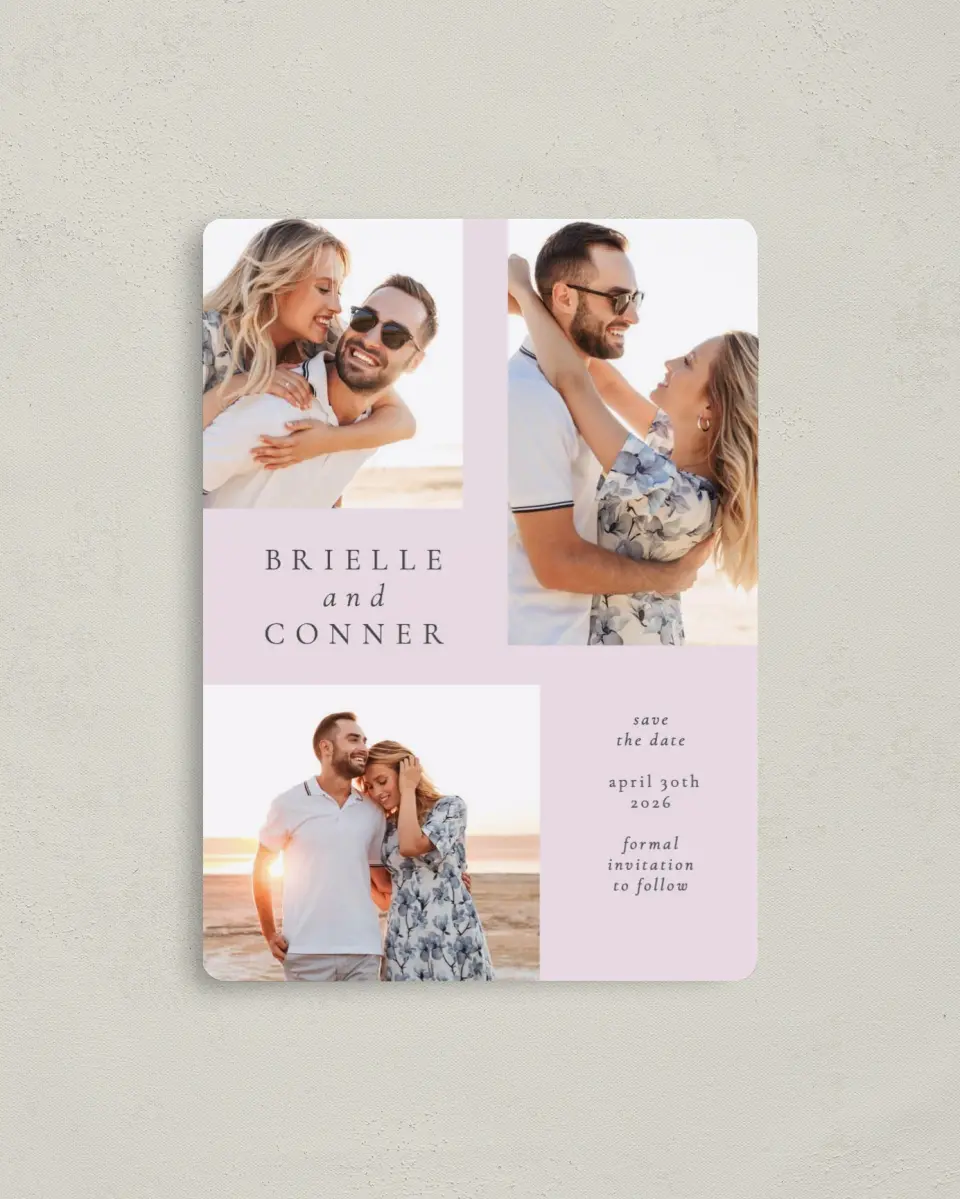 This is a 4" x 5½" Save the Date Magnet called Modest Moment printed in full color with a Luxe Satin finish