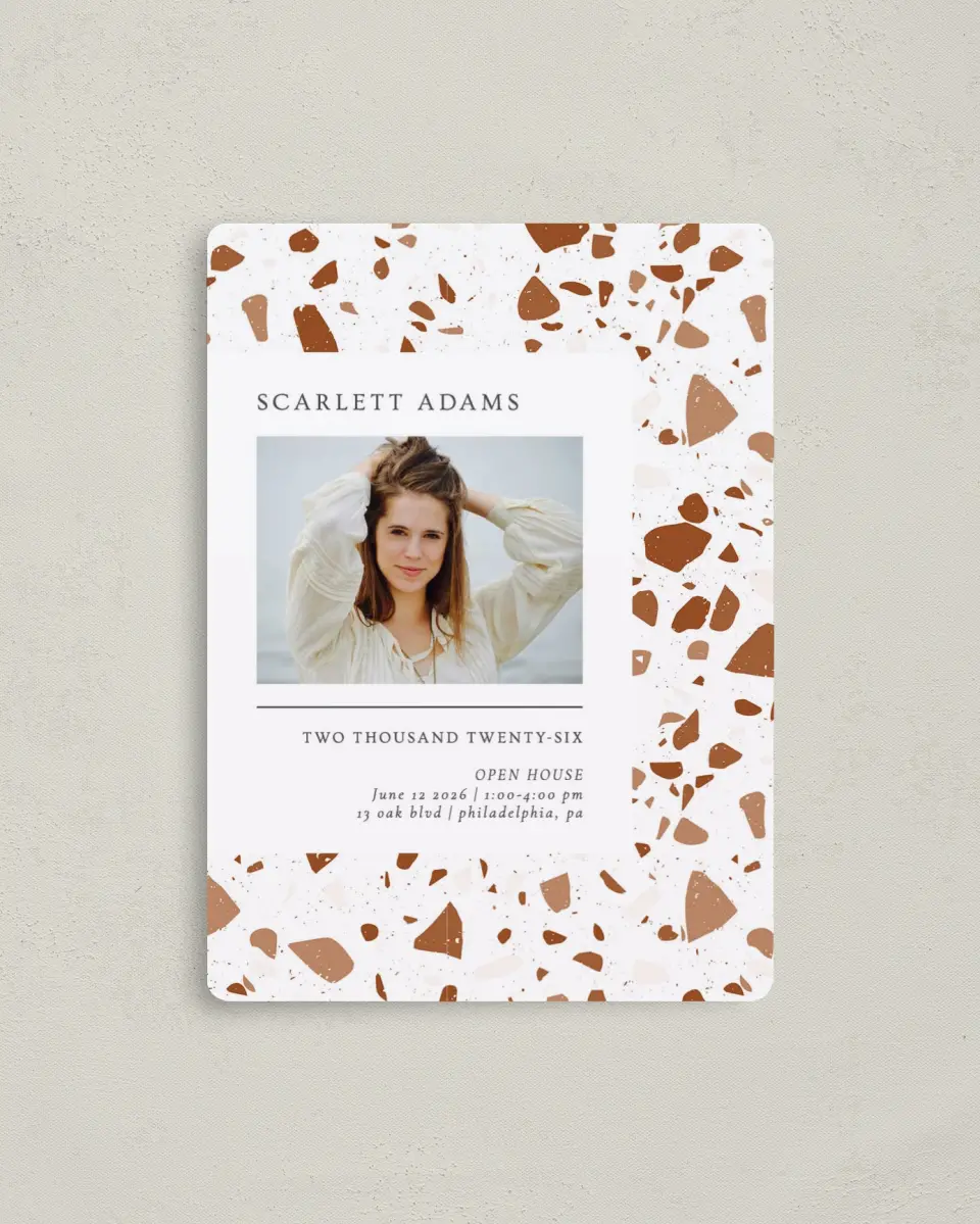 This is a 4" x 5½" Graduation Announcement Magnet called Proud Cornerstone printed in full color with Gold foil and a Luxe Satin finish
