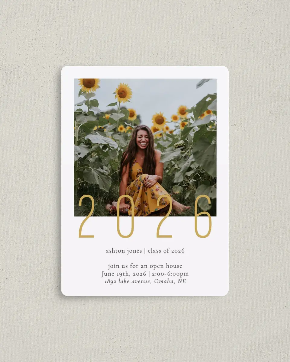 This is a 4" x 5½" Graduation Announcement Magnet called Extraordinary Year printed in full color with a Luxe Satin finish