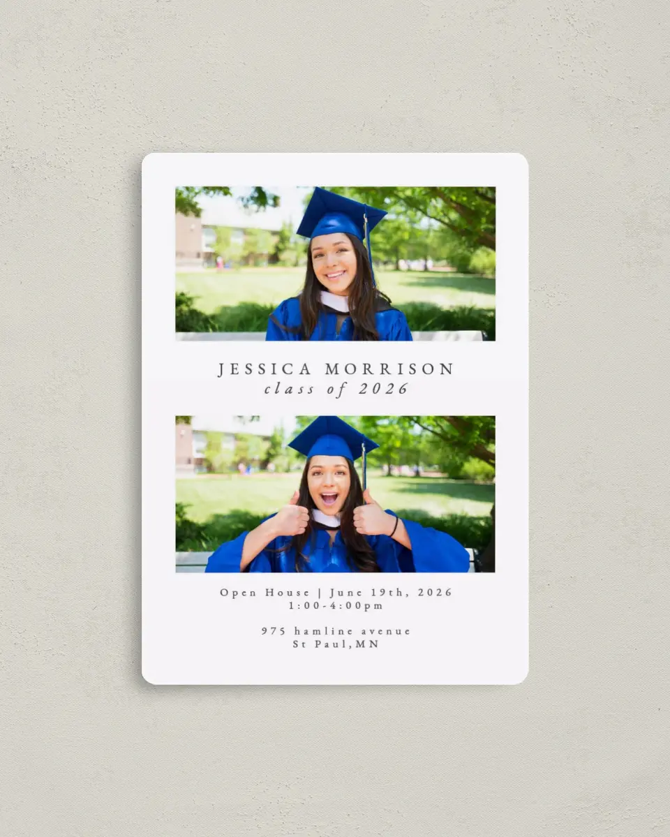 This is a 4" x 5½" Graduation Announcement Magnet called Honored Scholar printed in full color with a Luxe Satin finish