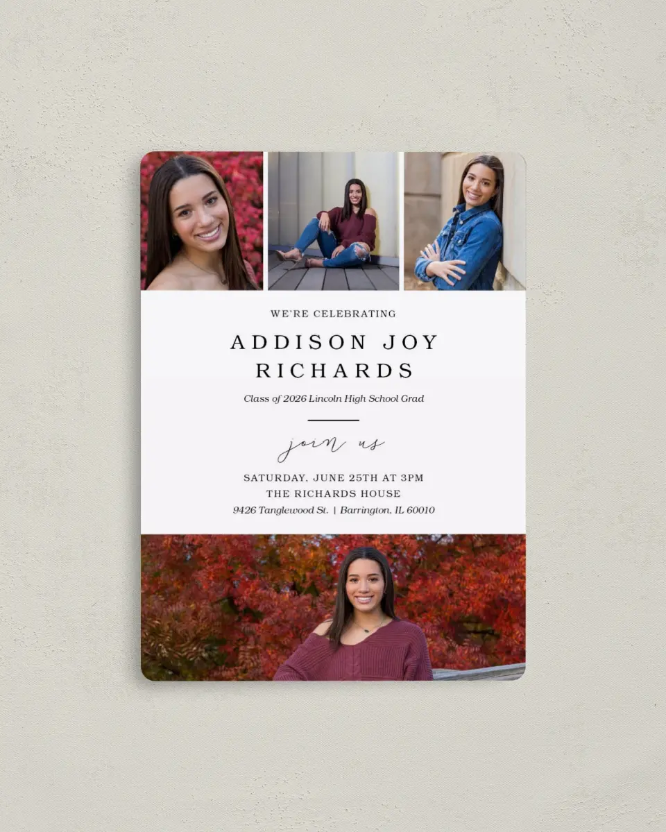 This is a 4" x 5½" Graduation Announcement Magnet called Proud Moment printed in full color with a Luxe Satin finish