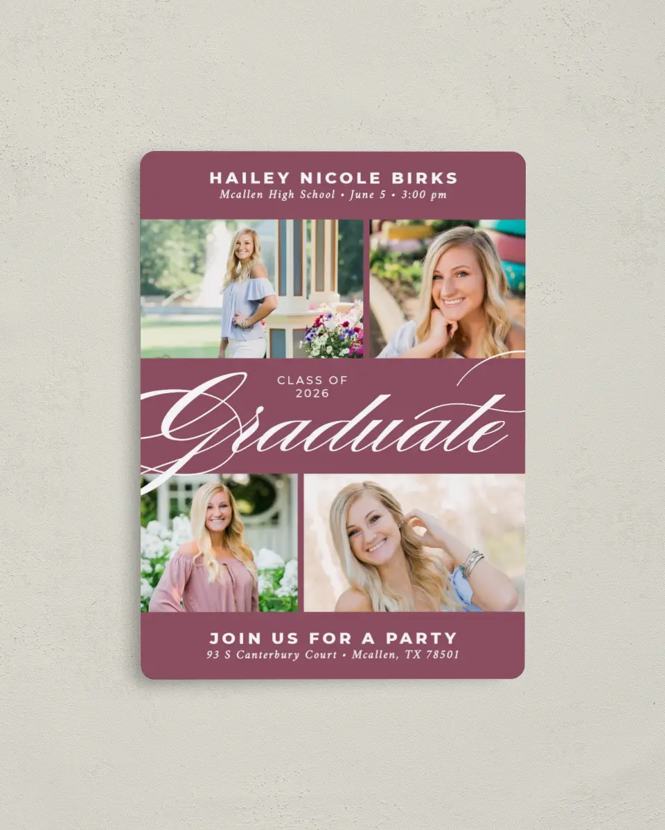 This is a 4" x 5½" Graduation Announcement Magnet called Classic Graduate printed in full color with a Luxe Satin finish