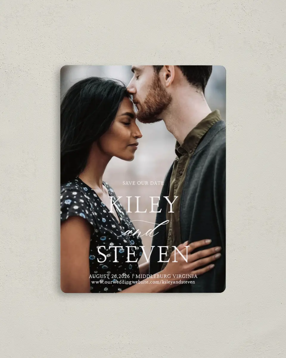 This is a 4" x 5½" Save the Date Magnet called Bold Composition printed in full color with a Luxe Satin finish
