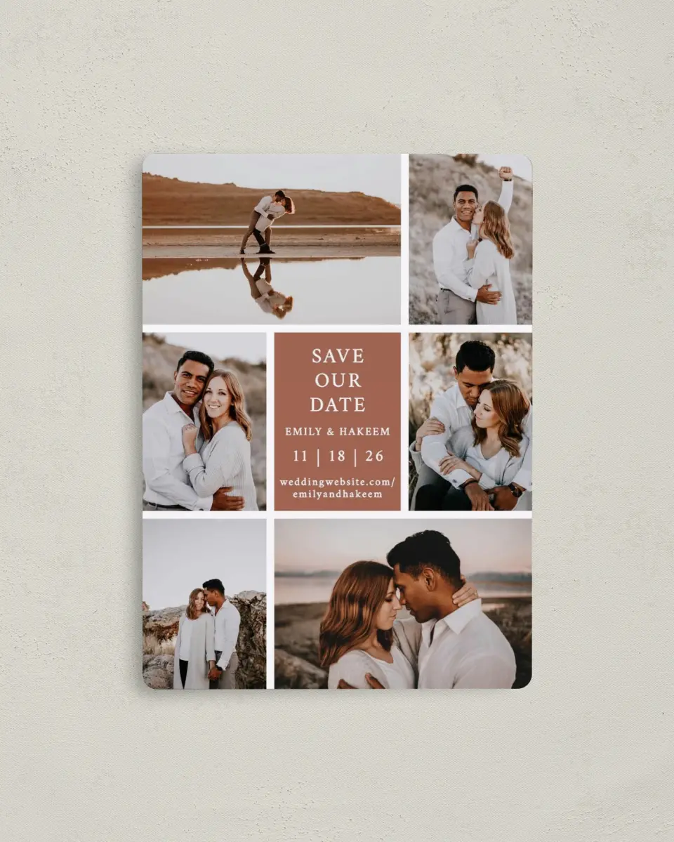 This is a 4" x 5½" Save the Date Magnet called Timeless Truth printed in full color with a Luxe Satin finish