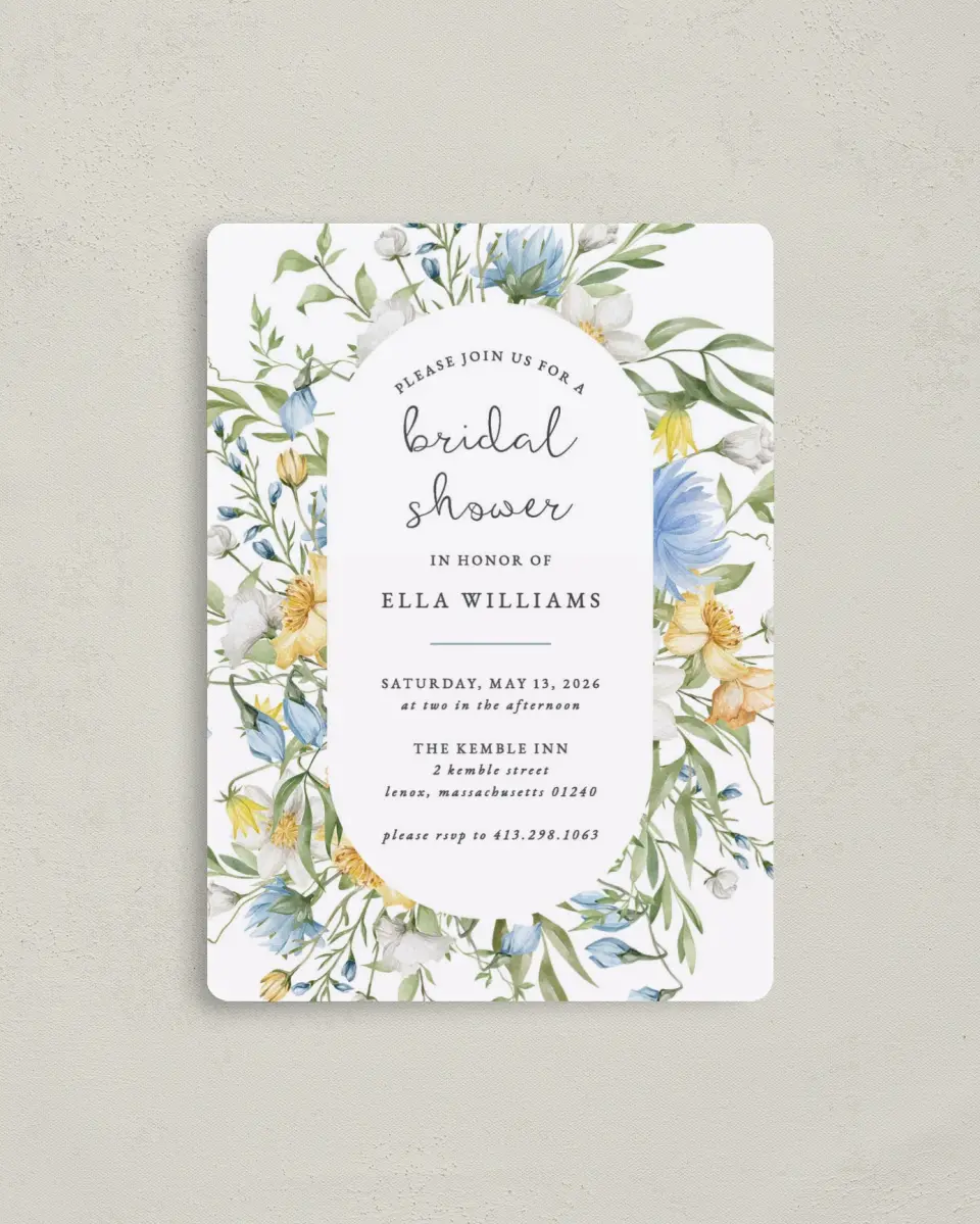 This is a 4" x 5½" Bridal Shower Invitation Magnet called Garden Party printed in full color with a Luxe Satin finish