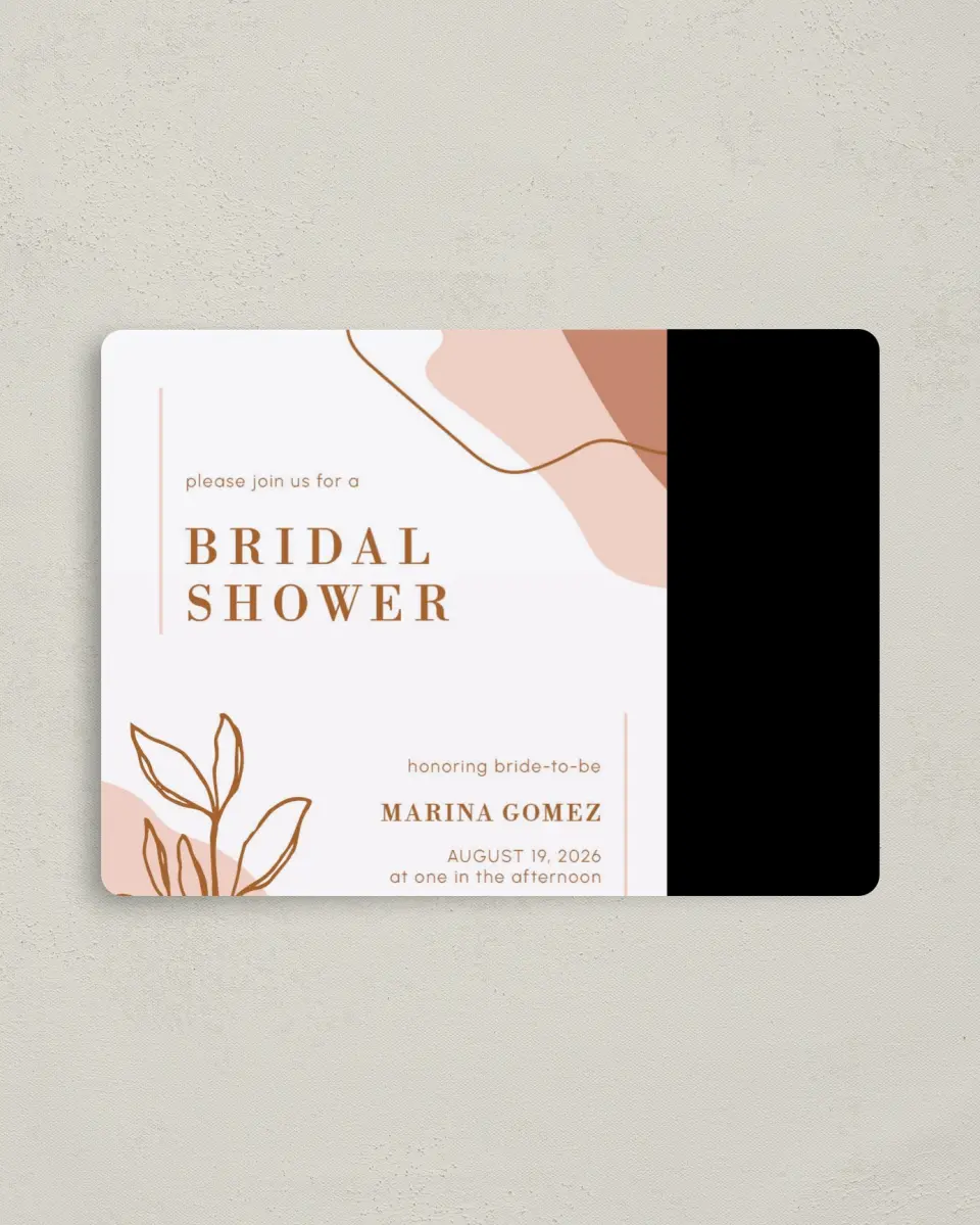This is a 4" x 5½" Bridal Shower Invitation Magnet called Contemporary Miss printed in full color with a Luxe Satin finish