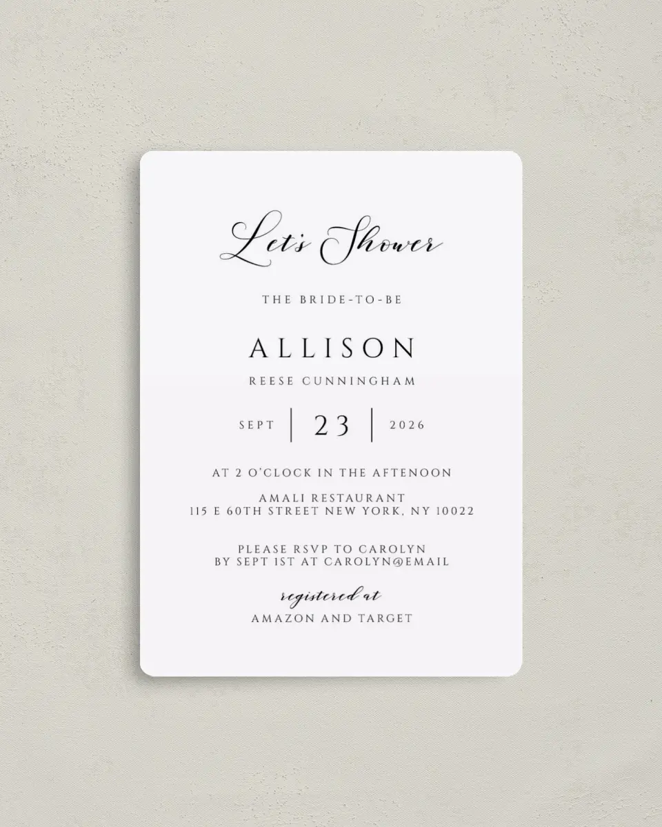 This is a 4" x 5½" Bridal Shower Invitation Magnet called Timeless Bride printed in full color with a Luxe Satin finish