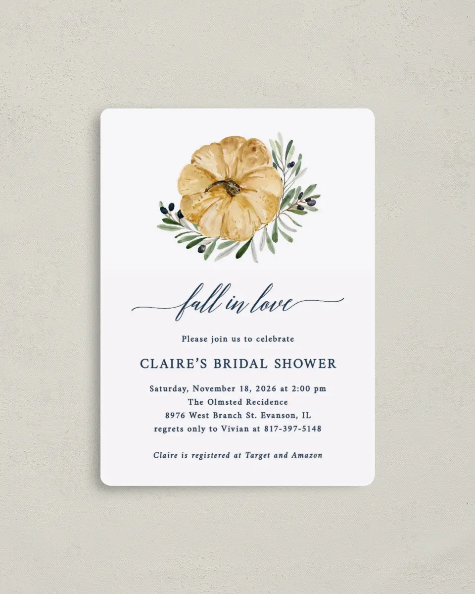 This is a 4" x 5½" Bridal Shower Invitation Magnet called Fall Floral printed in full color with a Luxe Satin finish