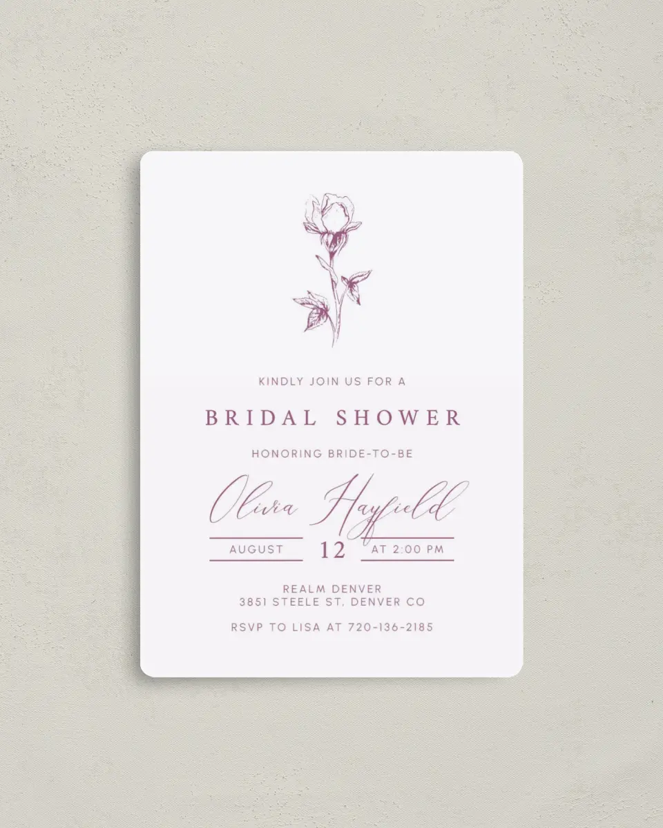 This is a 4" x 5½" Bridal Shower Invitation Magnet called Softly Stated printed in full color with a Luxe Satin finish