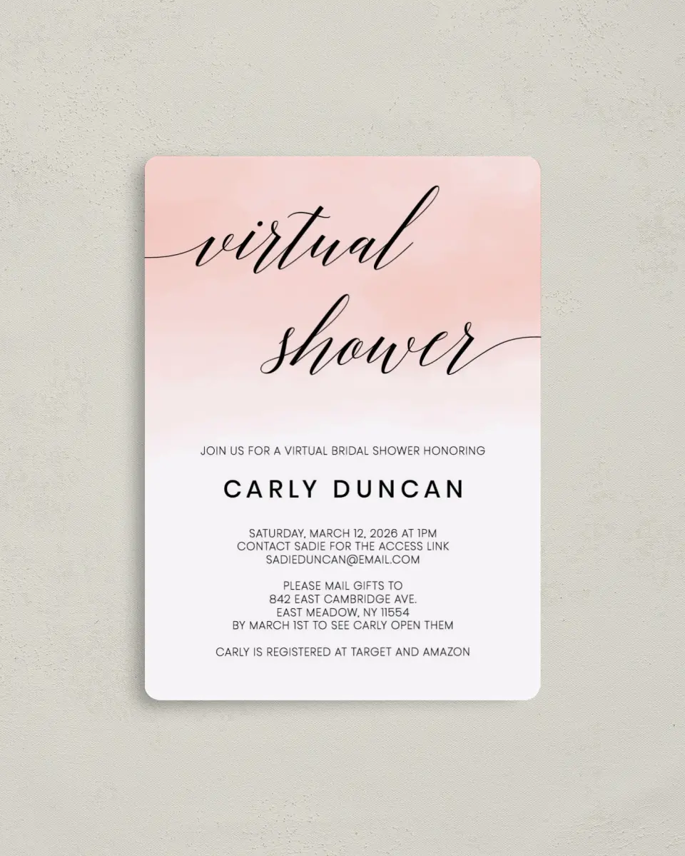 This is a 4" x 5½" Bridal Shower Invitation Magnet called Virtual Celebration printed in full color with a Luxe Satin finish