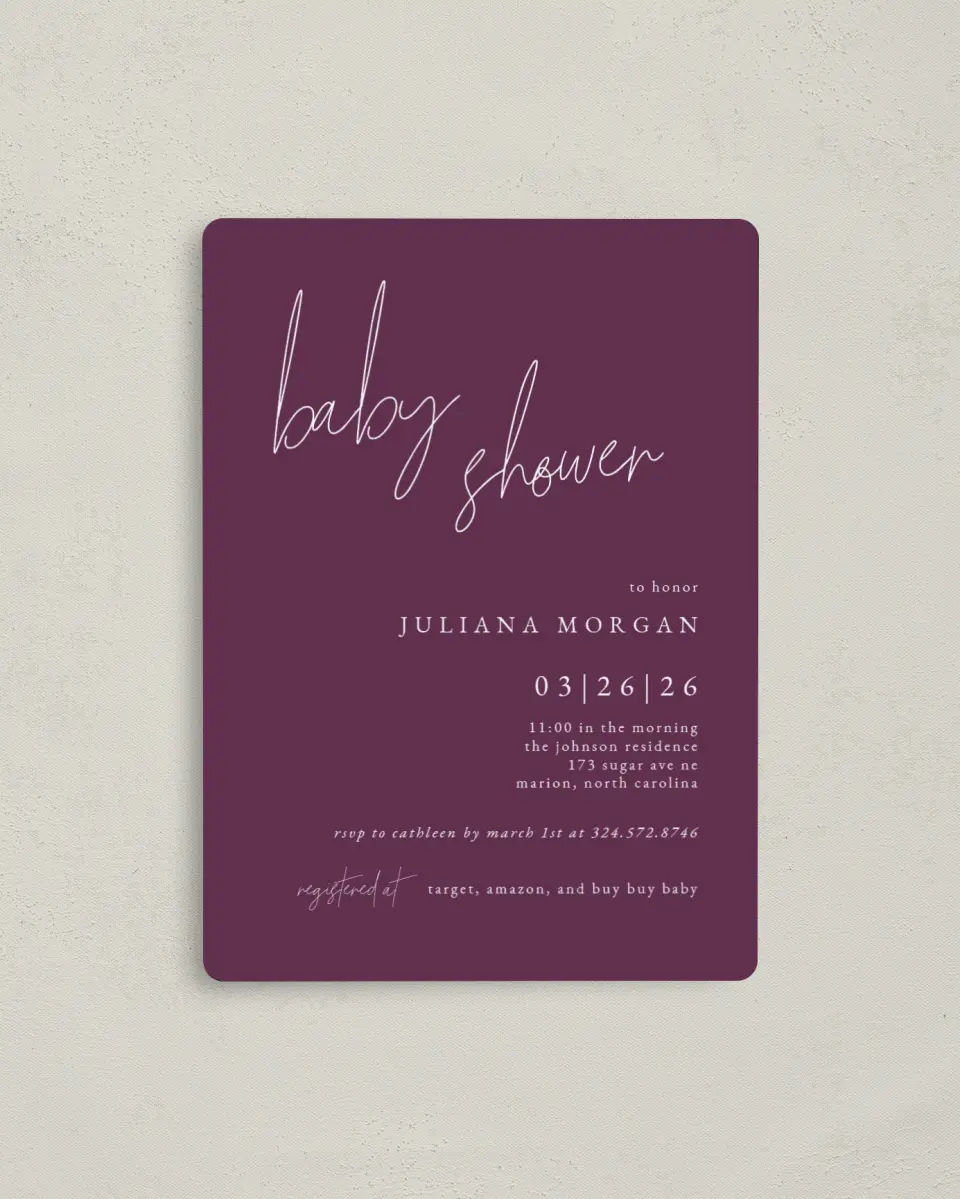 This is a 4" x 5½" Baby Shower Invitation Magnet called Modern Babe printed in full color with a Luxe Satin finish