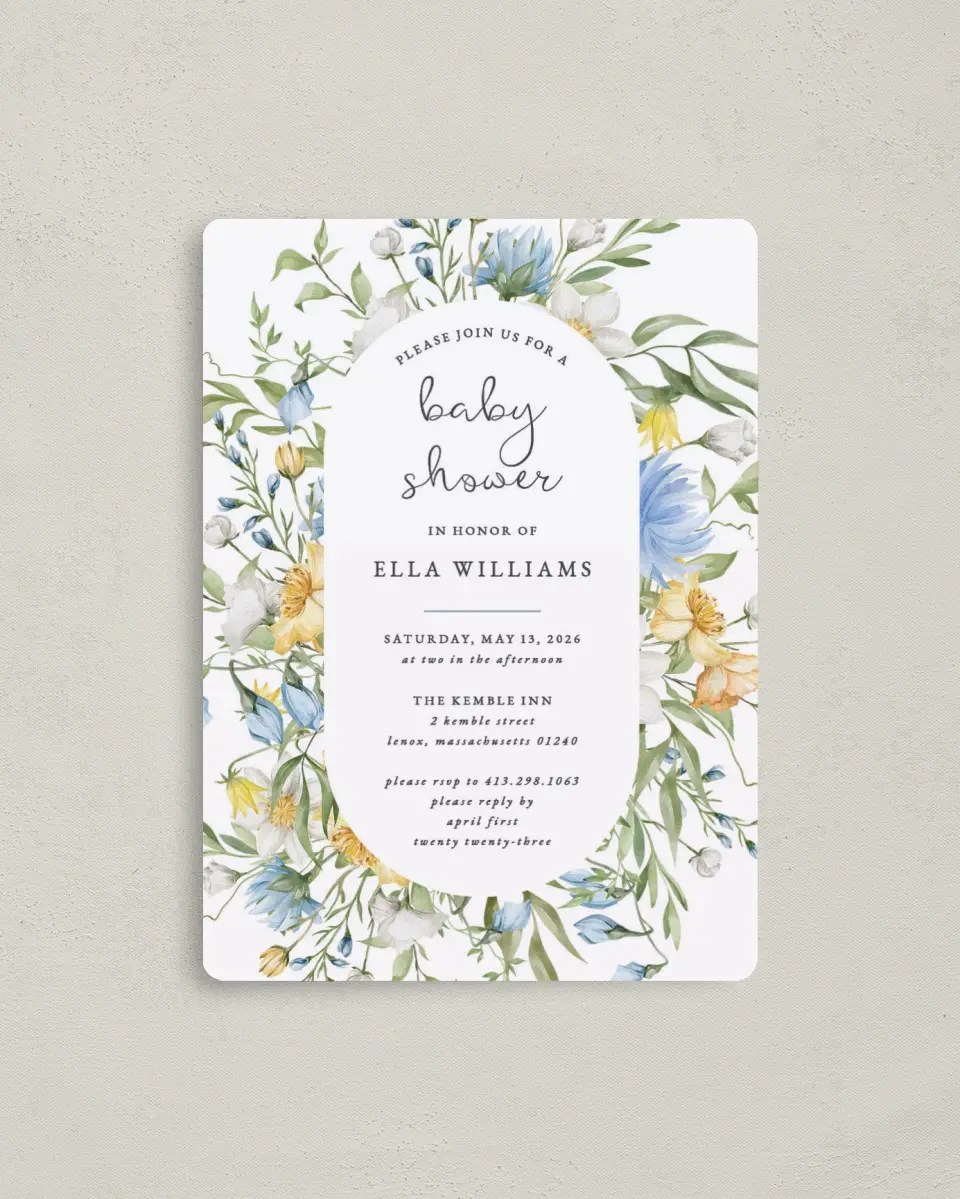 This is a 4" x 5½" Baby Shower Invitation Magnet called Baby in Bloom printed in full color with a Luxe Satin finish