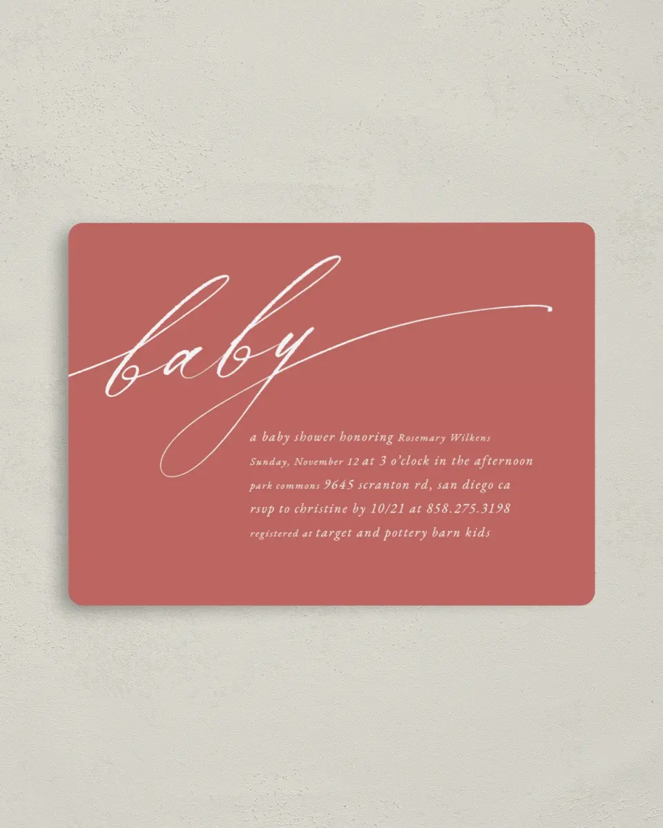 This is a 4" x 5½" Baby Shower Invitation Magnet called Elegant Babe printed in full color with a Luxe Satin finish