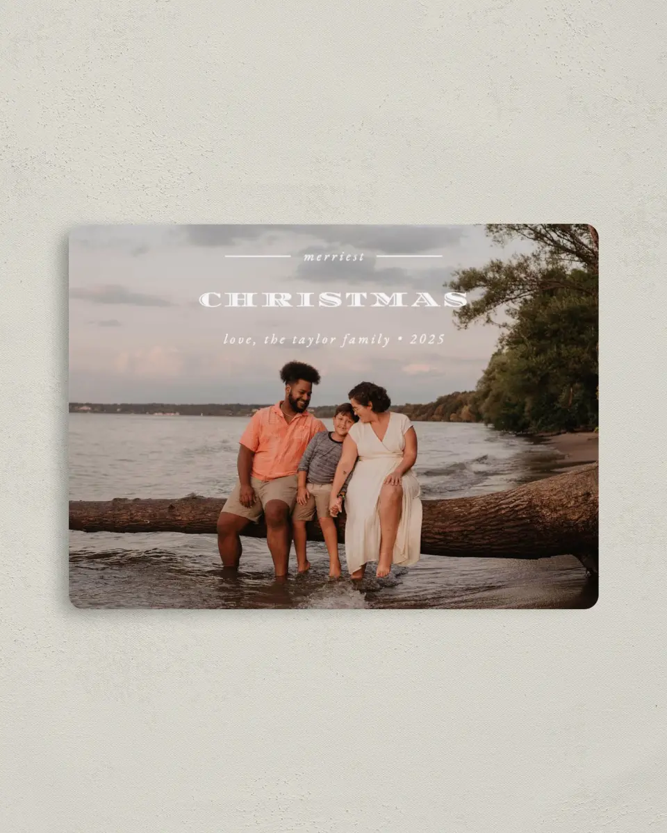 This is a 4" x 5½" Christmas Card called Merriest Christmas printed in full color with a Luxe Satin finish