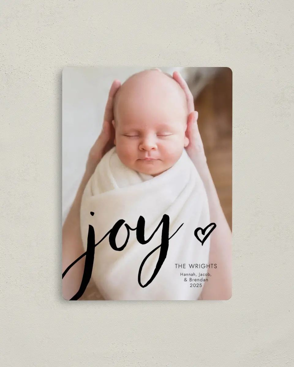 This is a 4" x 5½" Christmas Card called Joyful Hearts printed in full color with a Luxe Satin finish