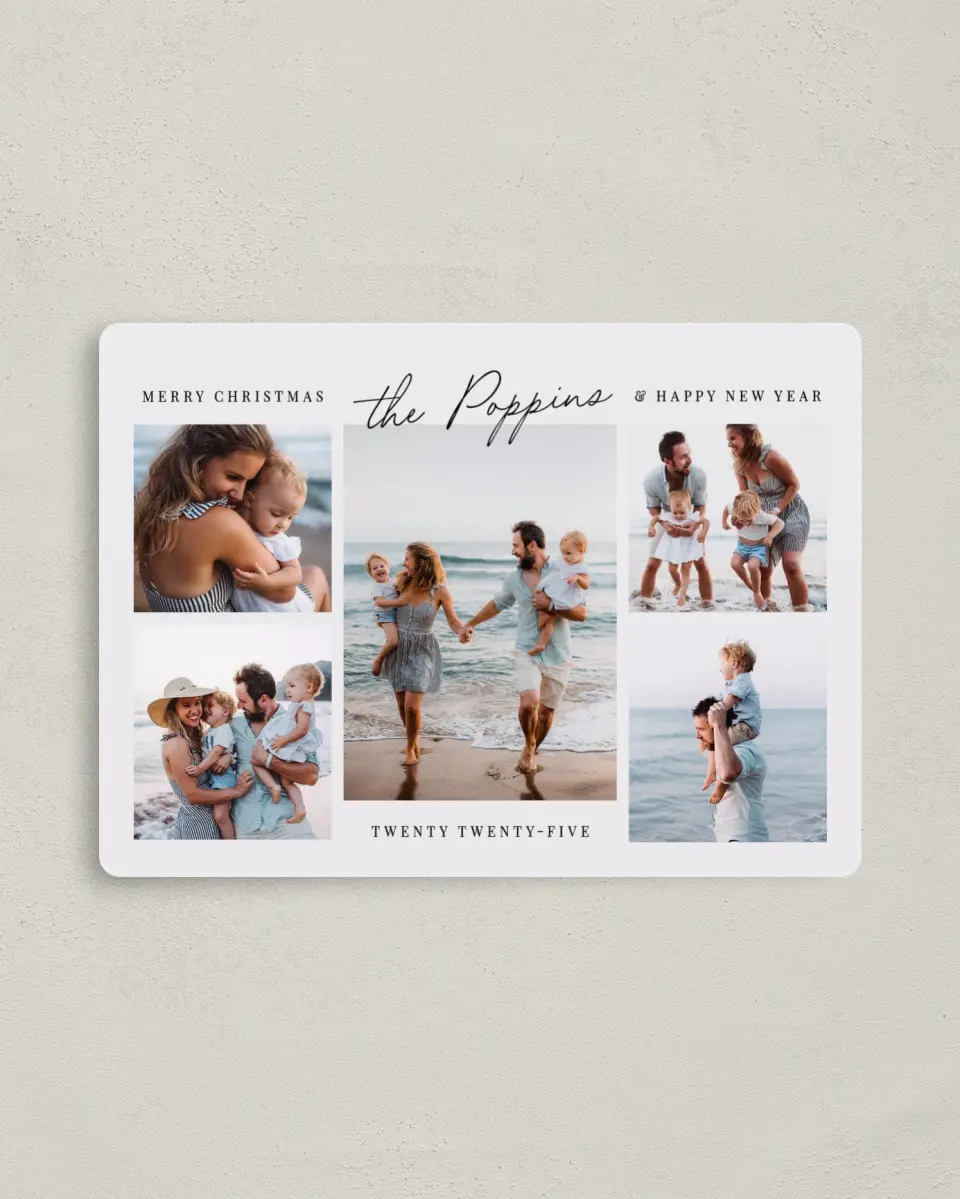 This is a 4" x 5½" Christmas Card called Modern Snapshots printed in full color with a Luxe Satin finish