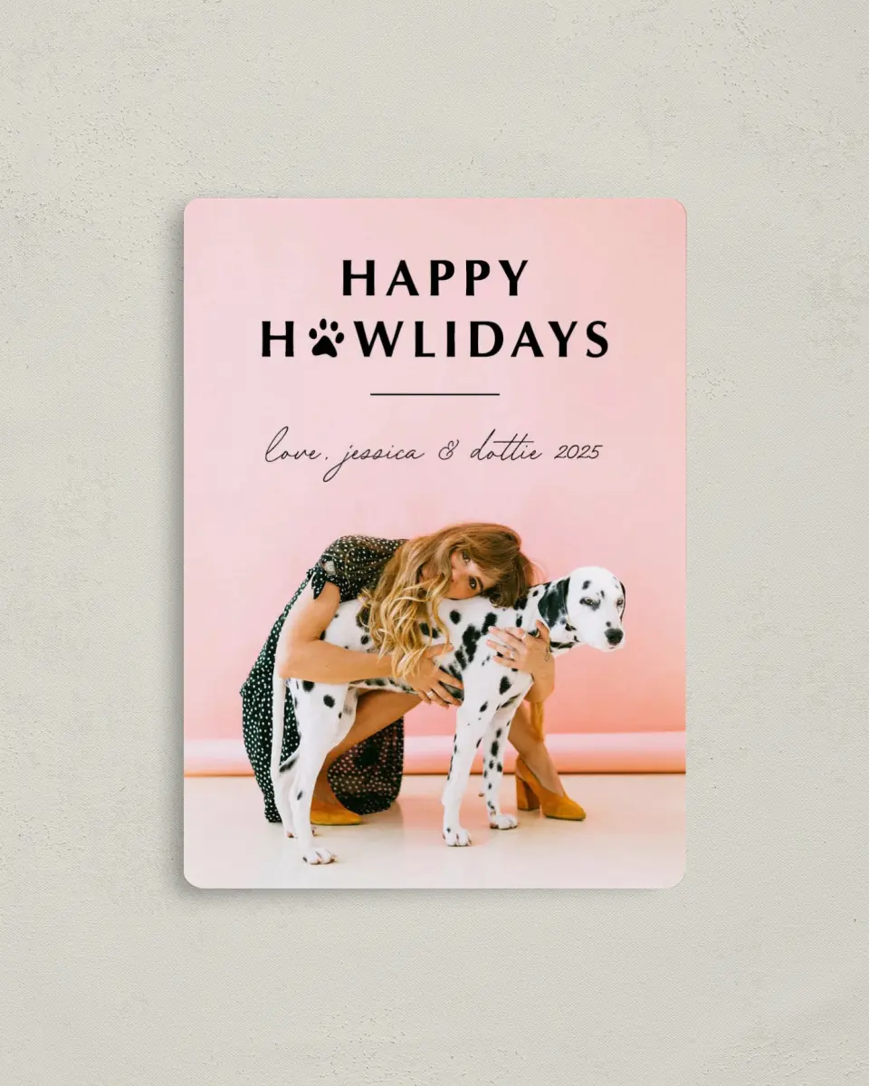 This is a 4" x 5½" Christmas Card called Howlidays printed in full color with a Luxe Satin finish